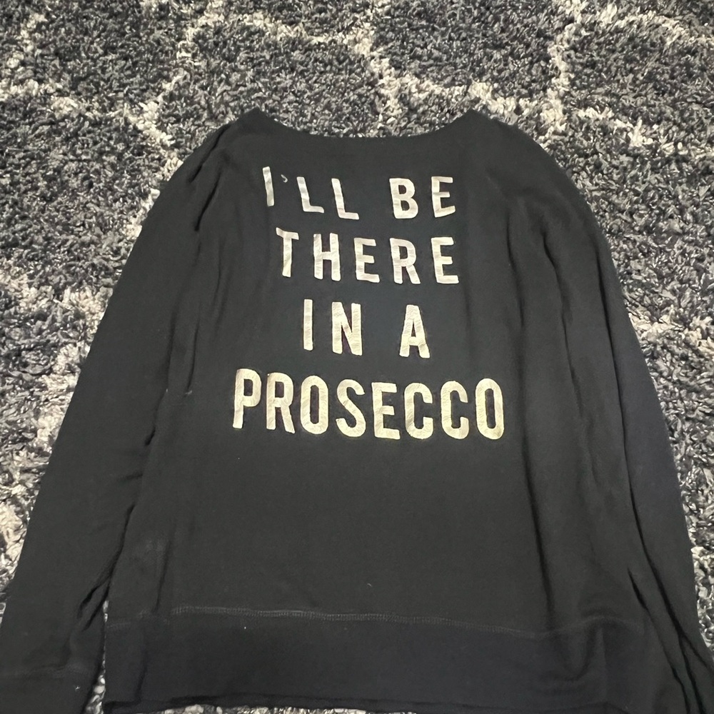 🥂I’ll Be There In A Prosecco Graphic Sweater Black Gold Foil Long Sleeve M.